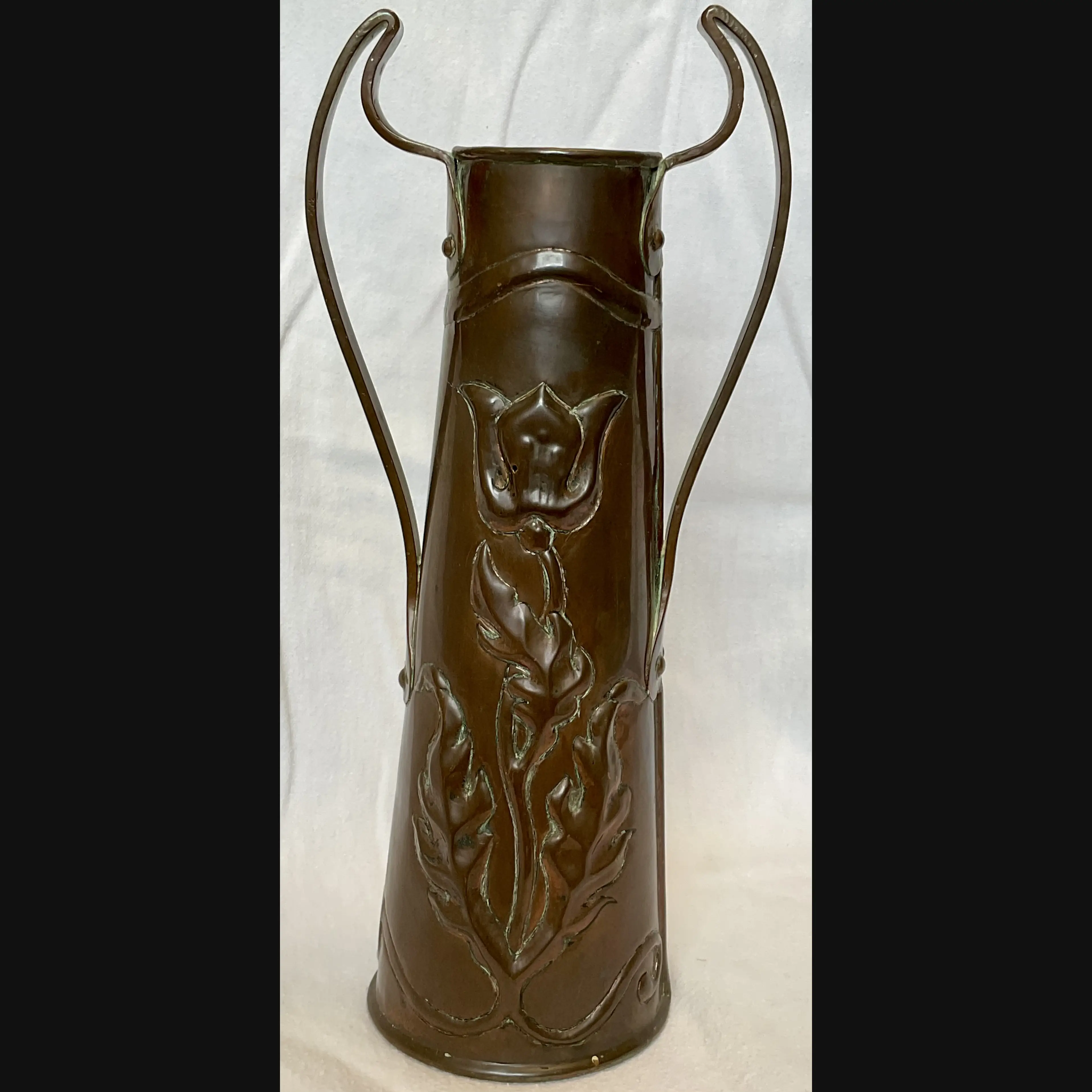 ickleford class arts and crafts twin handled copper vase flowers and foliage haia