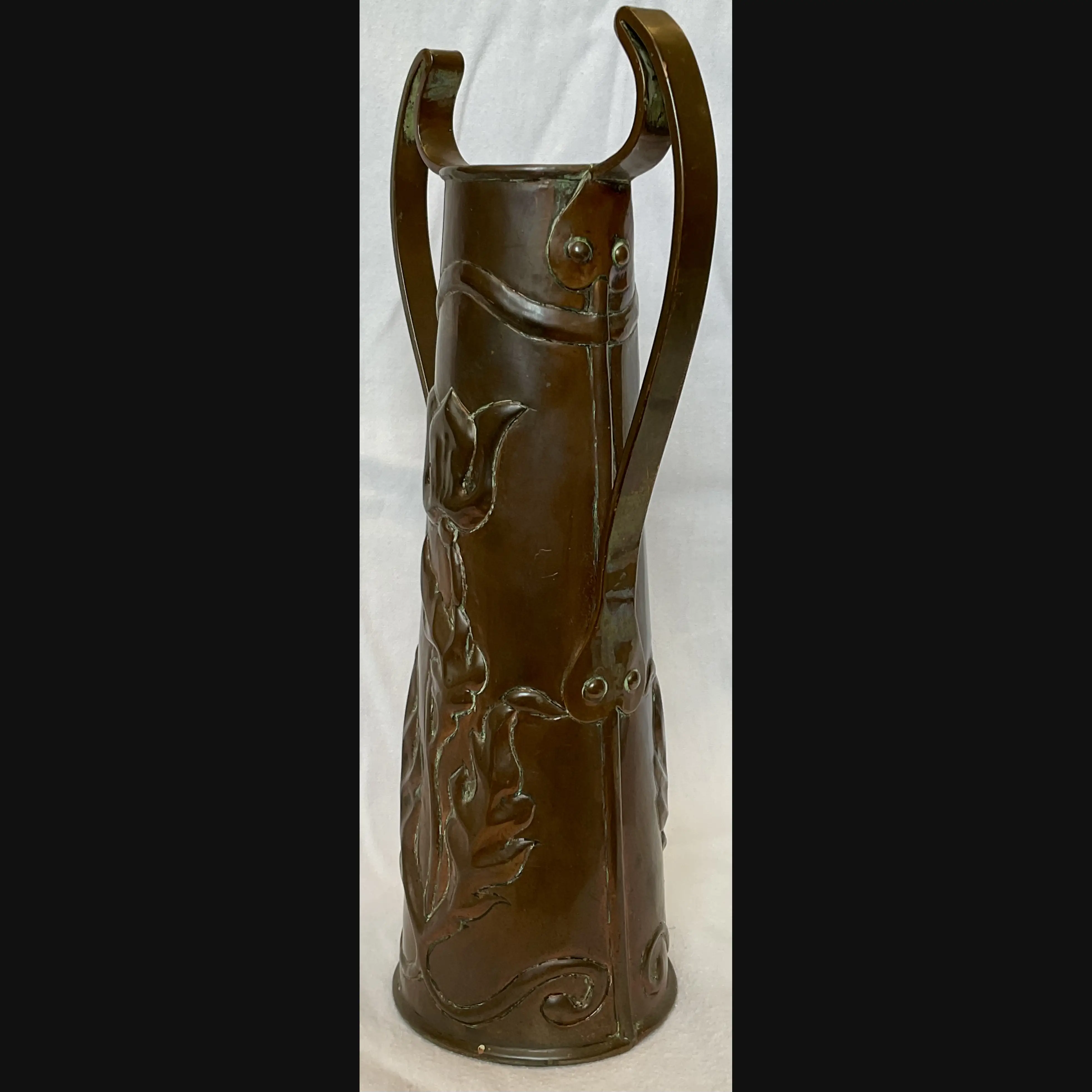 ickleford class arts and crafts twin handled copper vase flowers and foliage haia