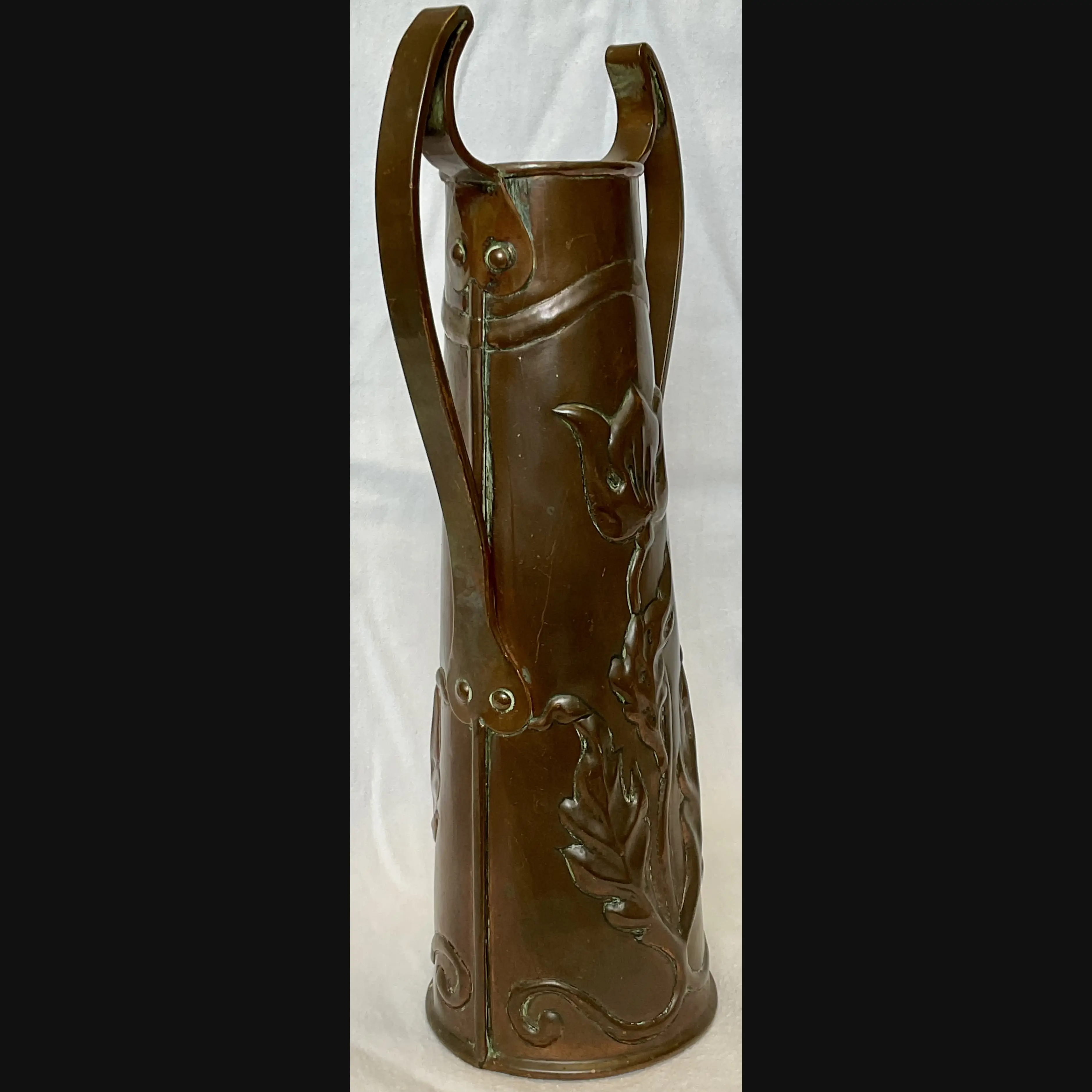 ickleford class arts and crafts twin handled copper vase flowers and foliage haia