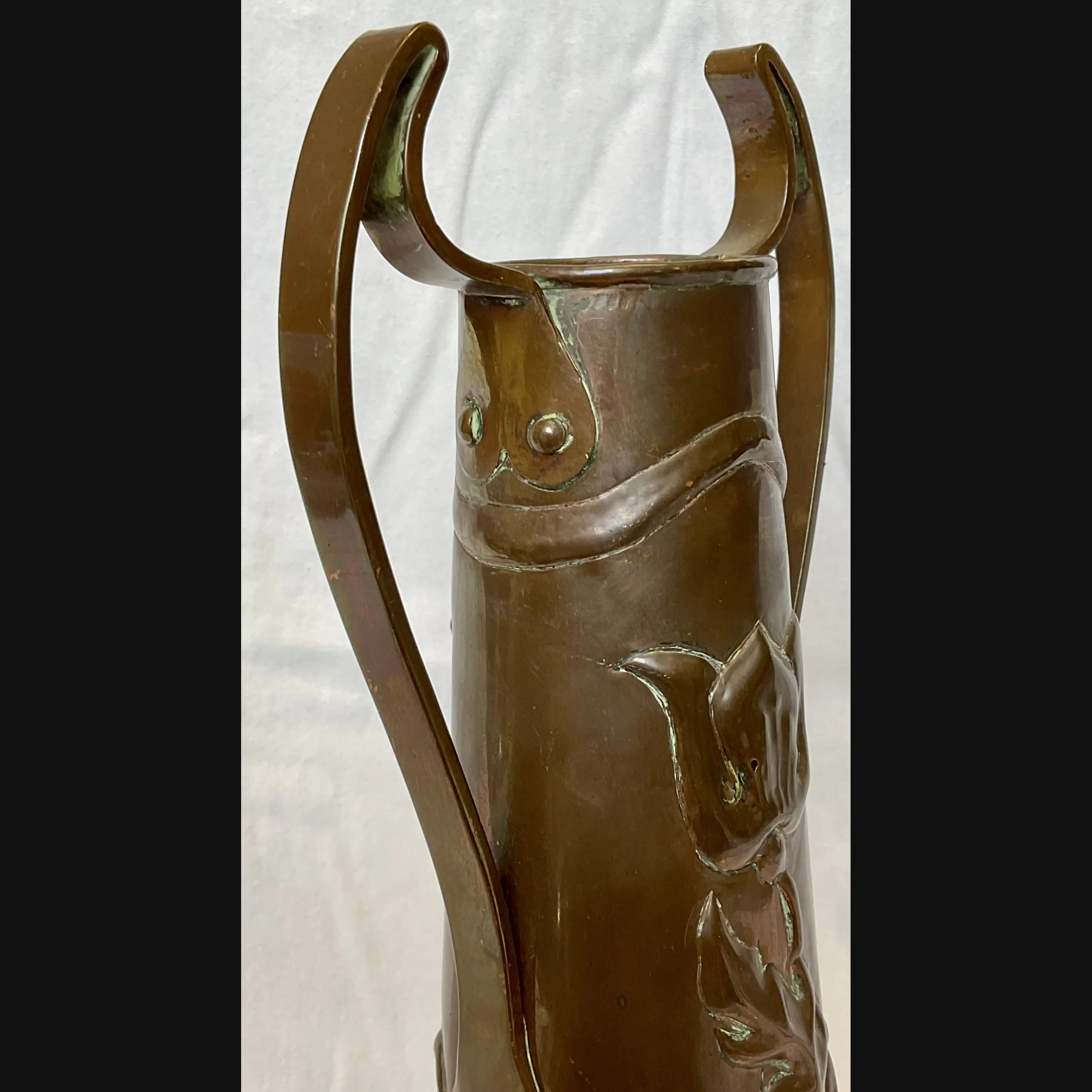ickleford class arts and crafts twin handled copper vase flowers and foliage haia