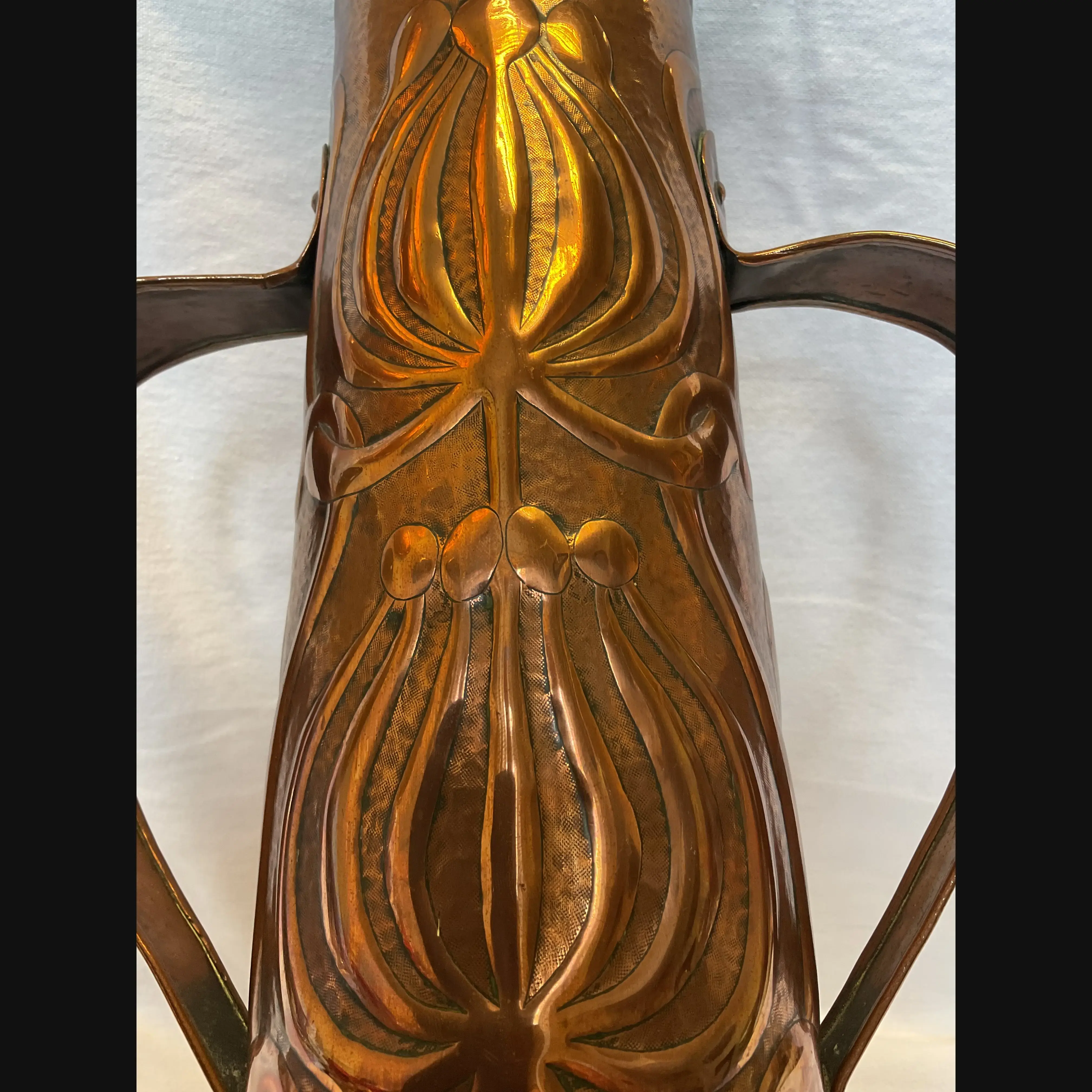 large arts and crafts yattendon metal working class mrs waterhouse des two handled art nouveau copper vase