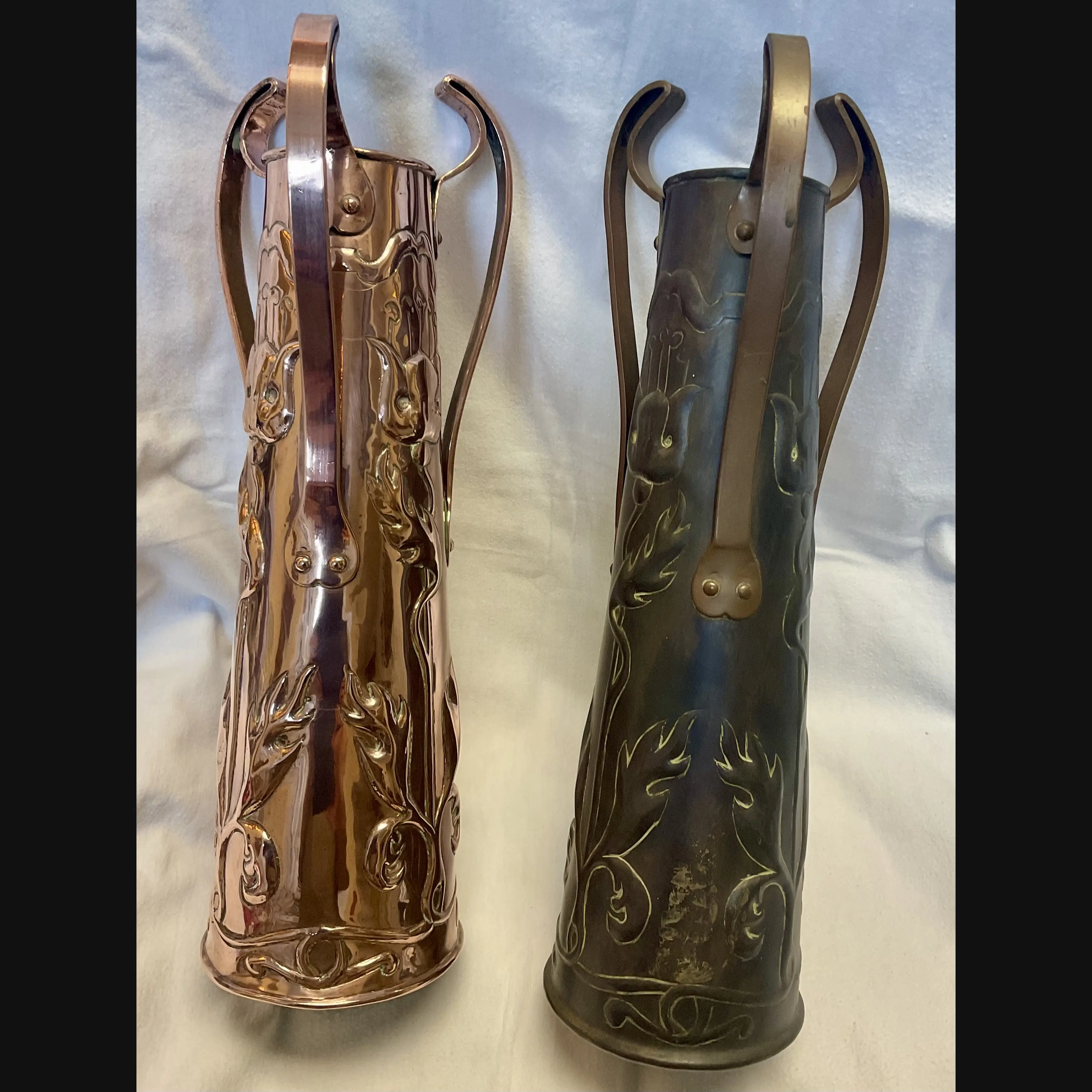 ickleford industrial class arts and crafts three handled copper vase c1910