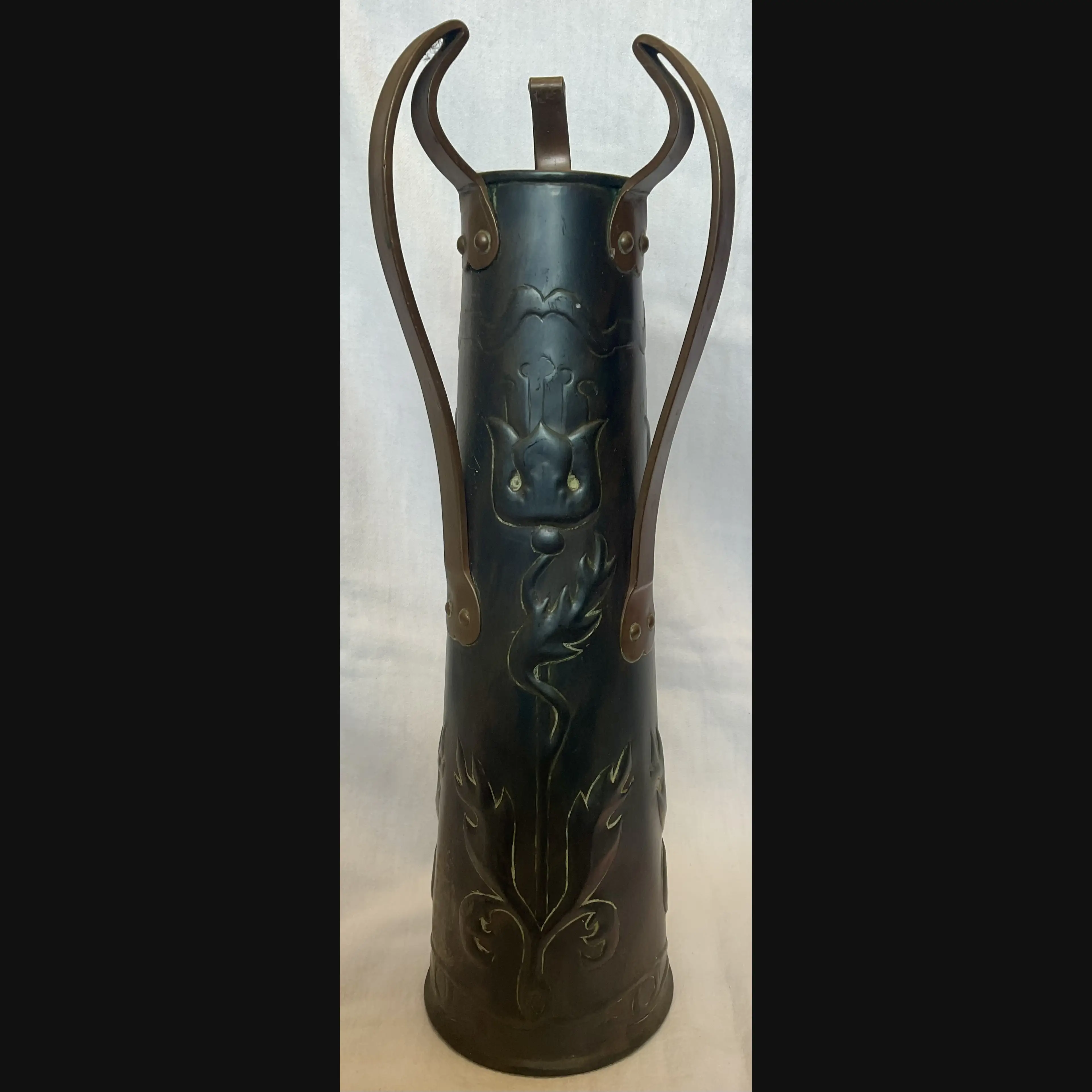 ickleford industrial class arts and crafts three handled copper vase c1910