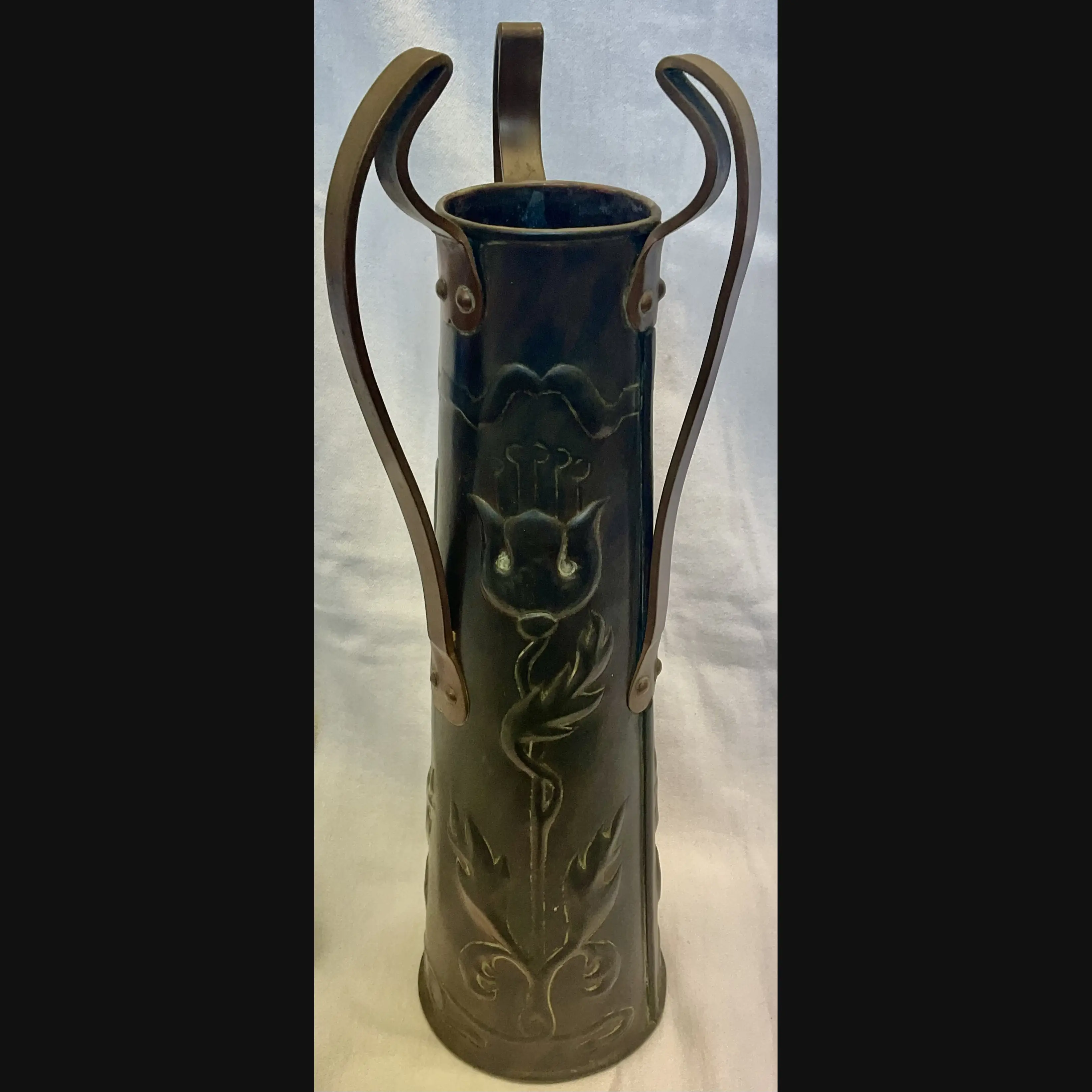 ickleford industrial class arts and crafts three handled copper vase c1910