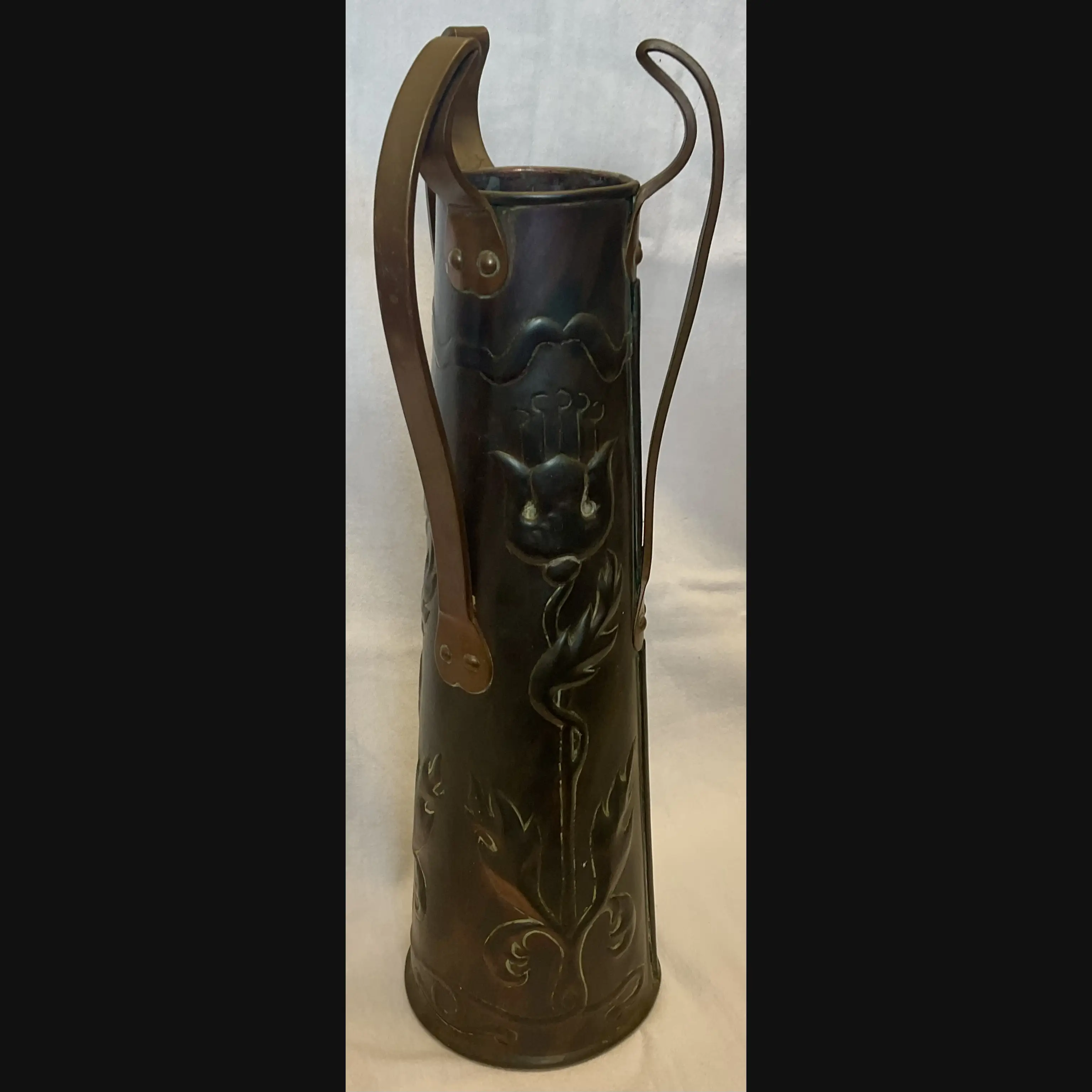 ickleford industrial class arts and crafts three handled copper vase c1910