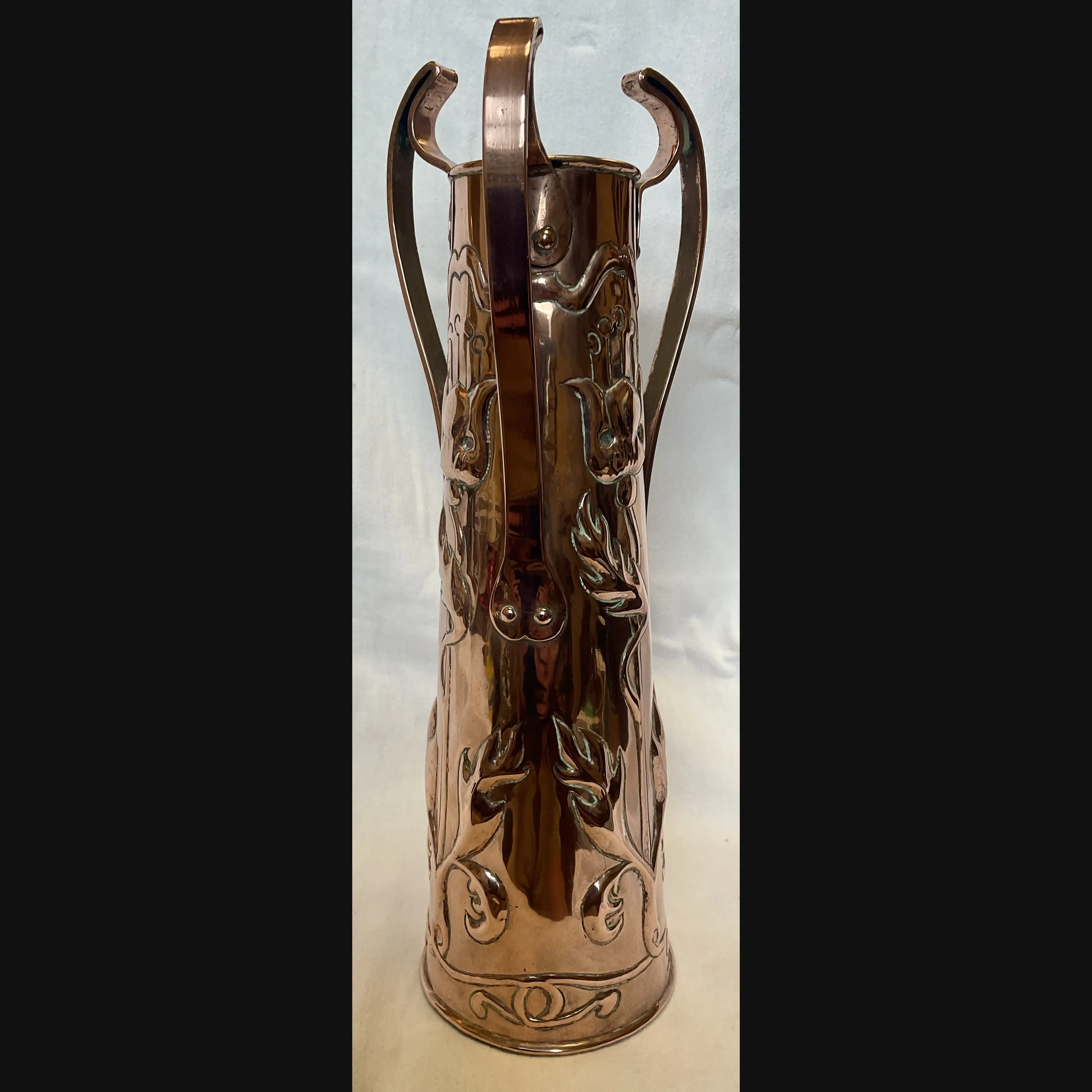 ickleford class arts and crafts three handled copper vase with polished patina c1910