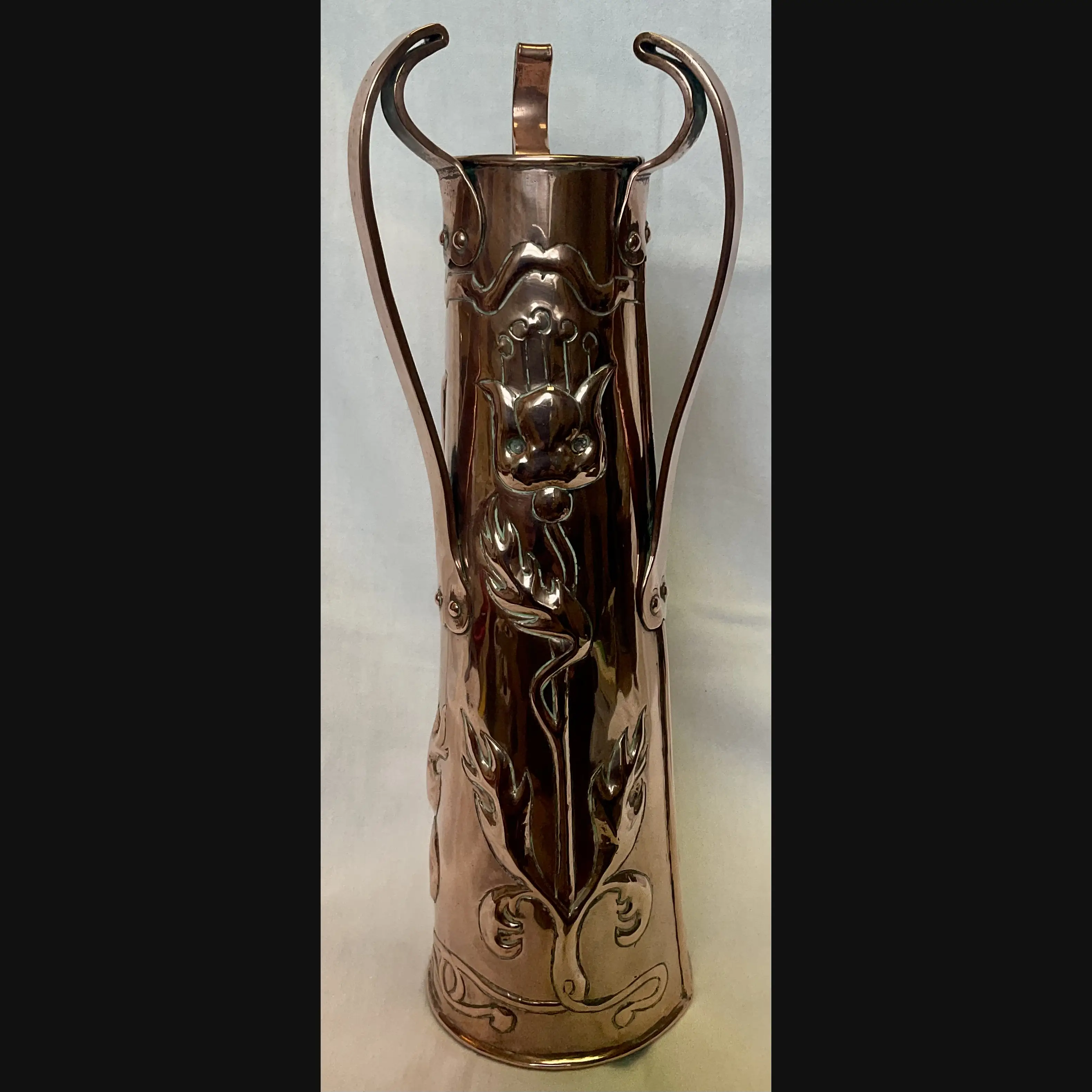 ickleford class arts and crafts three handled copper vase with polished patina c1910