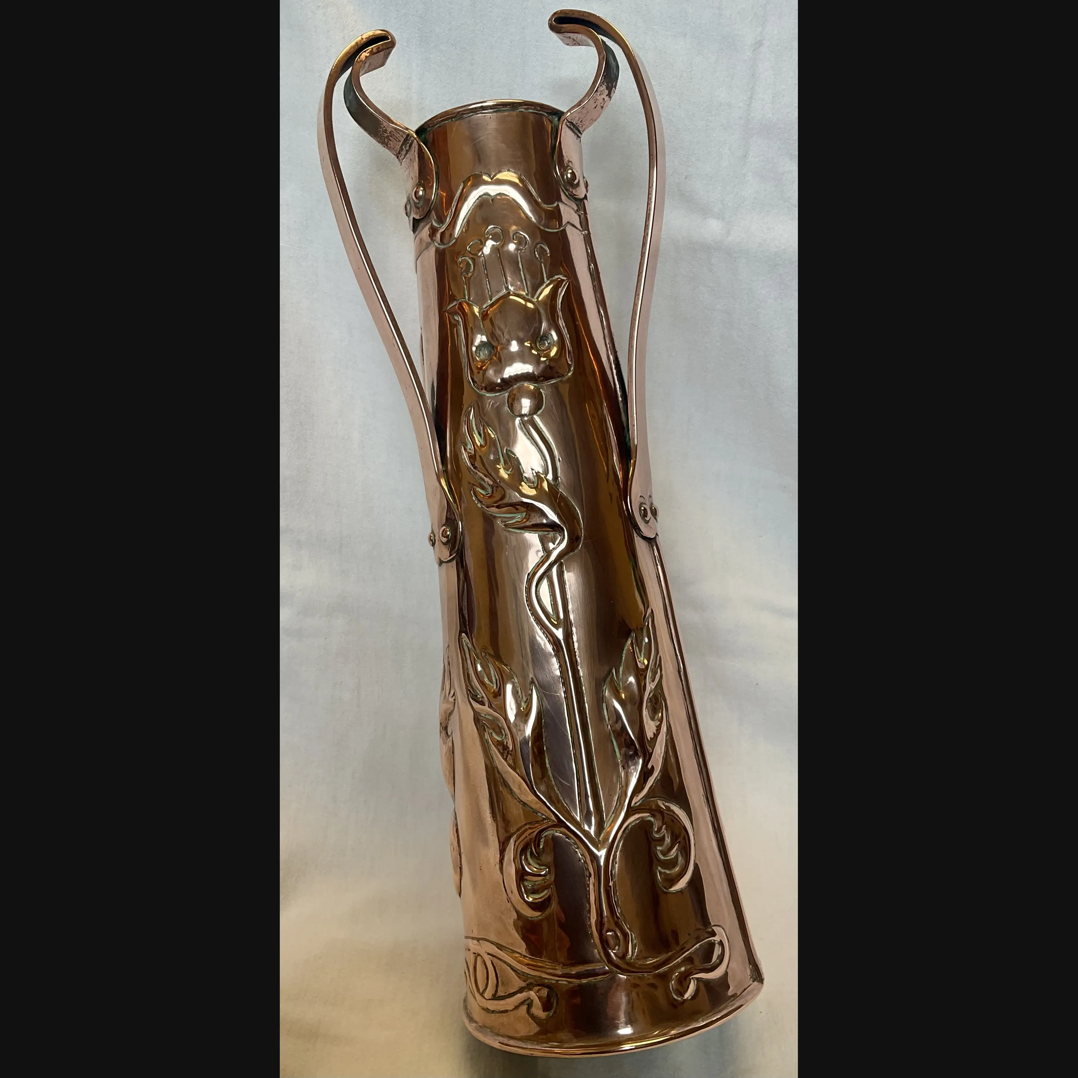 ickleford class arts and crafts three handled copper vase with polished patina c1910