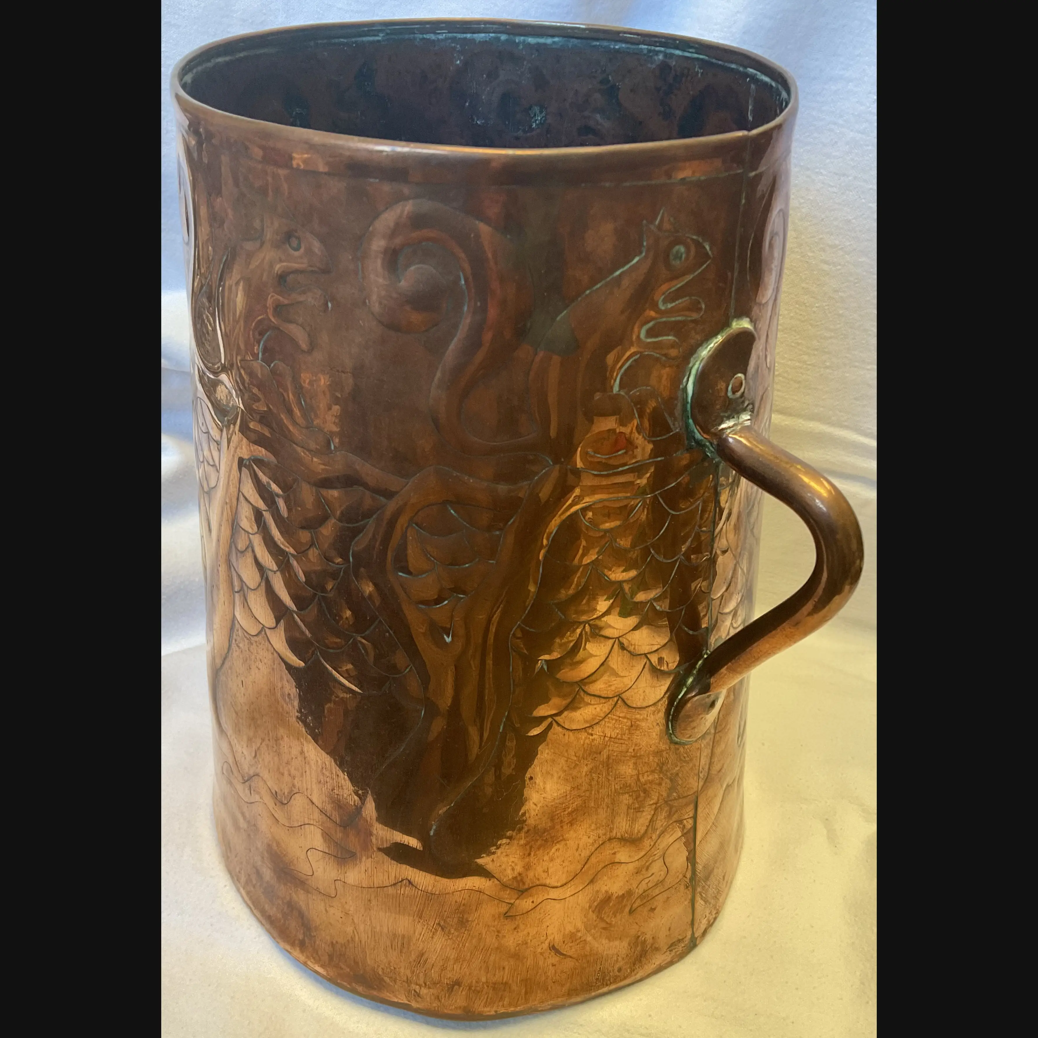 yattendon industrial class arts and crafts copper two handled vase with red squirrels